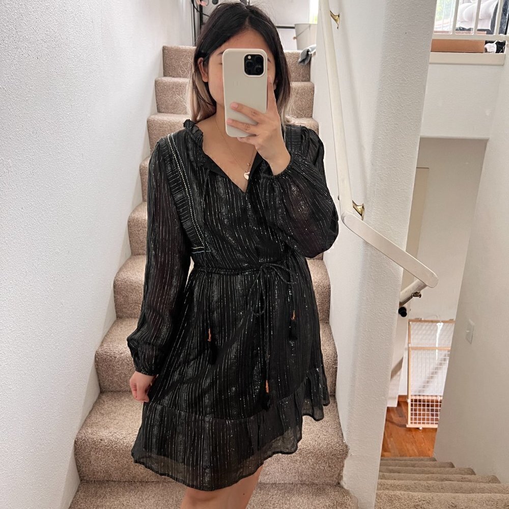 NWT Anthropologie Dolan Metallic Stripe Tassel Tie‎ Bohemian Mini Dress S‍‍